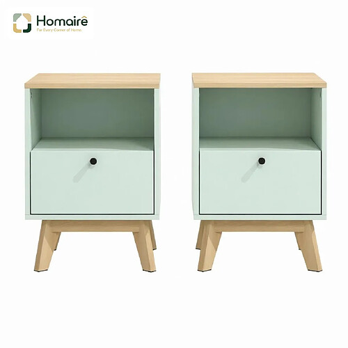 HOMAIRE Table de chevet vert en décor bois de 40 × 40 × 55 cm
