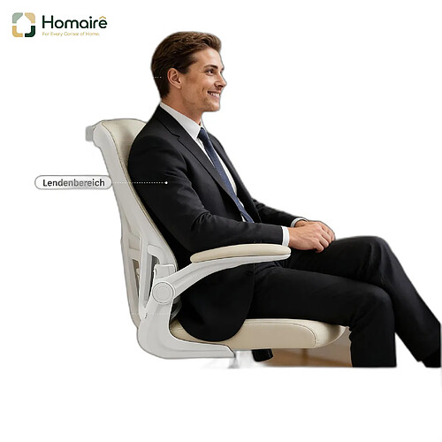 HOMAIRE Chaise de bureau naturel en métal et tissu maillé et PU de 62 × 62 × 123.5 cm