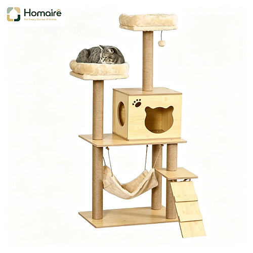 HOMAIRE Arbre à chat True niveaux naturel et brun en panneau de particules et peluche de 40 × 40 ×