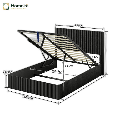 HOMAIRE Lit noir en décor bois et métal de 210 x 156 x 113.5 cm