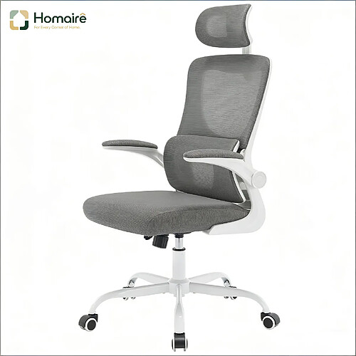 HOMAIRE Chaise de bureau gris en métal et tissu maillé et PU de 62 × 62 × 123.5 cm
