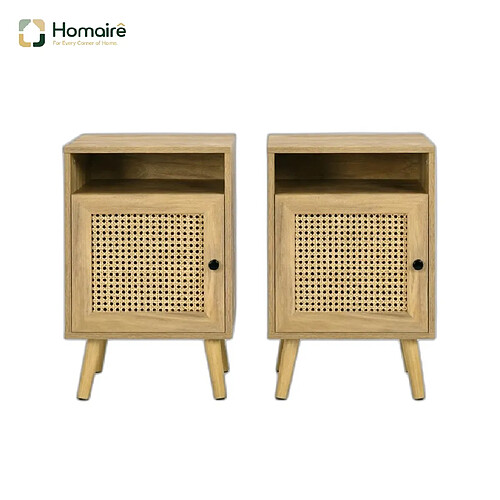 HOMAIRE Table de chevet naturel en décor bois et panneau de particules et rotin de 35 × 35 × 60 cm