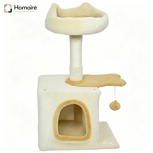 HOMAIRE Arbre à chat en beige de particules et peluche beige 40 x 30 x 72 cm