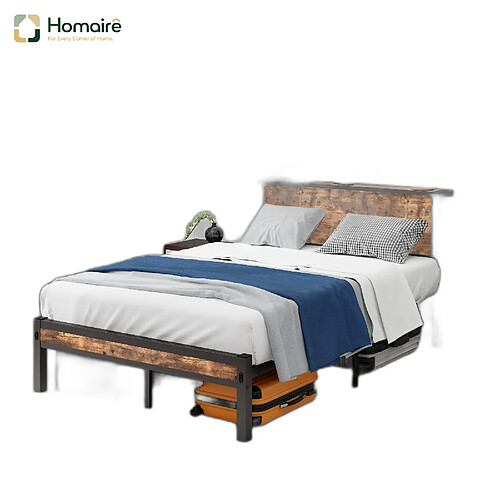 HOMAIRE Lit Marron en décor bois et métal de 208 x 120 x 90 cm