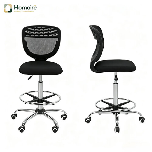 HOMAIRE Chaise de bureau noir en tissu et acier de 59 × 59 × 126 cm