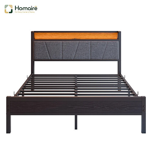 HOMAIRE Lit noir en décor bois et métal de 206.2 x 138.4 x 98 cm