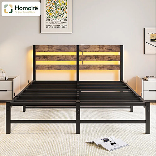 HOMAIRE Lit noir en métal et bois de 212.6 x 141.2 x 88 cm