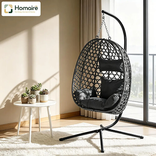 HOMAIRE Fauteuil suspendu en métal et rotin gris 105 x 105 x 195 cm
