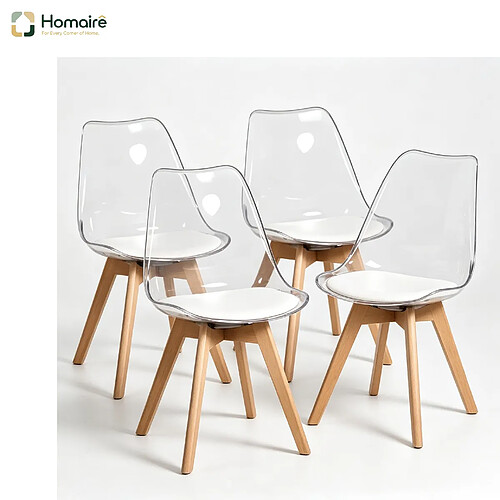 HOMAIRE Chaise blanc en similicuir, plastique, bois 42 x 42 x 83 cm