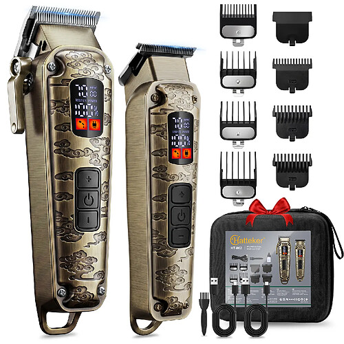 Hatteker HT-862 Ciseau à cheveux 2-en-1 et kit coupe précis avec écran LCD, USB-C, 6500-7500 bronze
