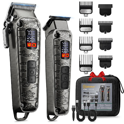 Hatteker HT-862 Ciseau à cheveux 2-en-1 et kit coupe précis avec écran LCD, USB-C, 6500-7500 gris