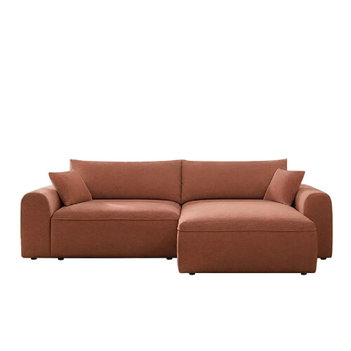 Concept Usine Canapé d'angle convertible terracotta 4 places tissu bouclé + coffre BELAIR
