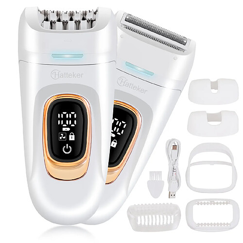 Hatteker HT-582 2-en-1 Épilateur et rasoir pour femmes , sans fil, rechargeable par USB, 2 vitesses, blanc