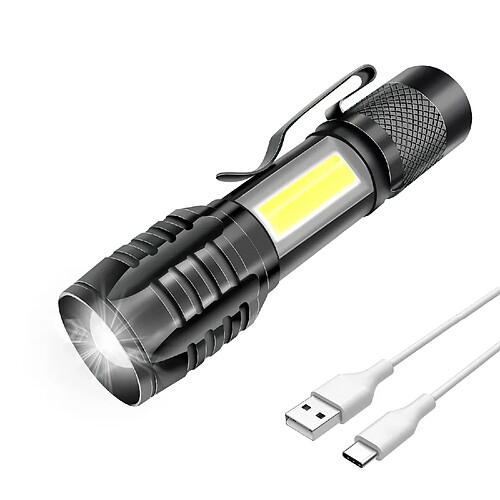 Lampe torche LED rechargeable, puissante professionnelle, 3 modes zoomables, COB petite lam