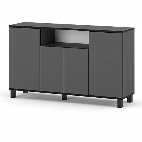 Grande Commode 140 cm STIV-MEUBLES Gris Mat - Meuble de Rangement, Buffet, Meuble TV 140 x 35 x 80 cm