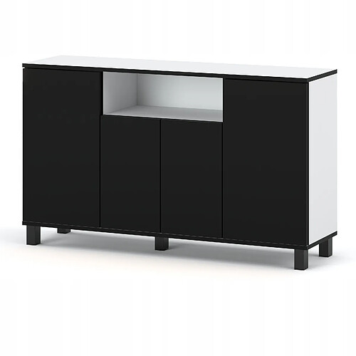 Stiv-Meubles Grande commode 140 cm, blanc et noir mat, meuble TV, meuble de salon et de chambre à coucher