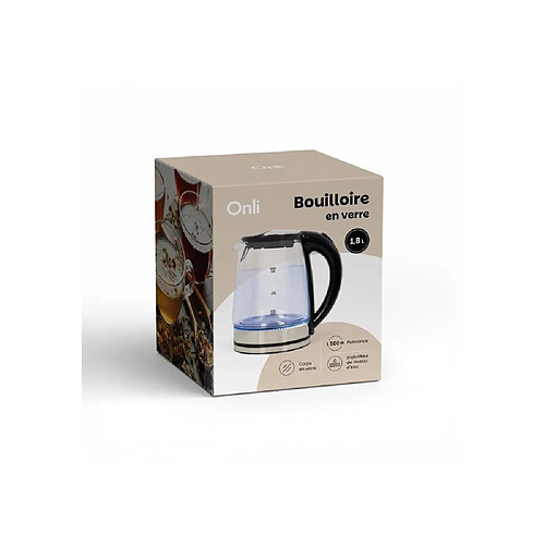 Onli ON1015N Bouilloire électrique en verre 1,8 L - 1500 W - Filtre anti-calcaire - Bleu