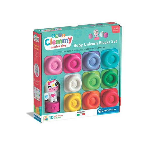 Clementoni Clemmy Arc-en-Ciel - Set de 10 blocs souples arc-en-ciel - Licorne