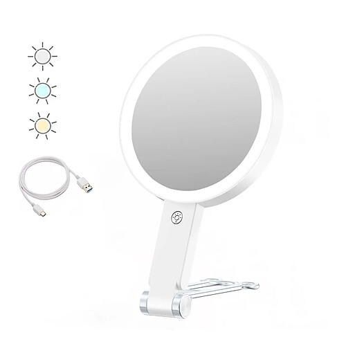 INF Miroir de Maquillage LED avec Support Ours - Grossissement 30x, Portable & Rechargeable Wh