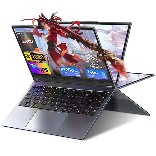 VANWIN PC Portable-AMD RYZEN3 3200U-16Go RAM-512Go SSD-15,6"FullView-Win 11Pro-360°