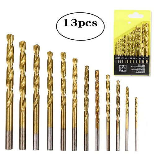 INF Jeu de 13 forets hélicoïdaux HSS - Revêtement en titane, queue cylindrique pour perçage bo