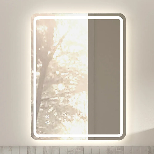 Generic Home Miroir LED salle de bain 60x80 cm sans cadre avec fonction anti-buée, éclairage 3 couleurs et commande tactile