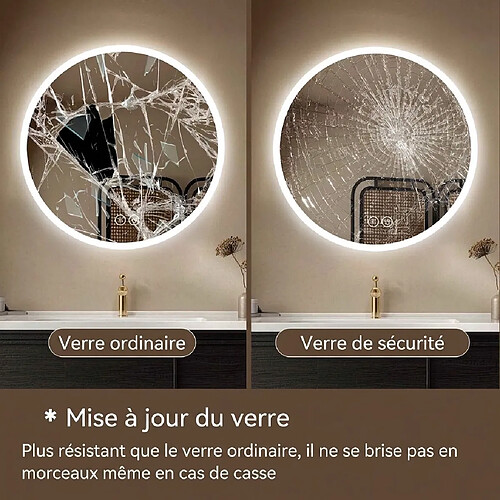 Generic Home Miroir salle de bain LED rond 80 cm avec anti-buée et éclairage 3 couleurs