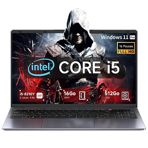 VANWIN PC portable Léger-Intel Core i5-8210Y-16Go RAM 512Go SSD-16"FHD-Windows 11PRO