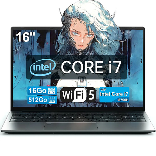 VANWIN PC Portable Pro 16" - Intel Core i7 12 Threads - 16 Go - 512 Go SSD - Wi-Fi 5