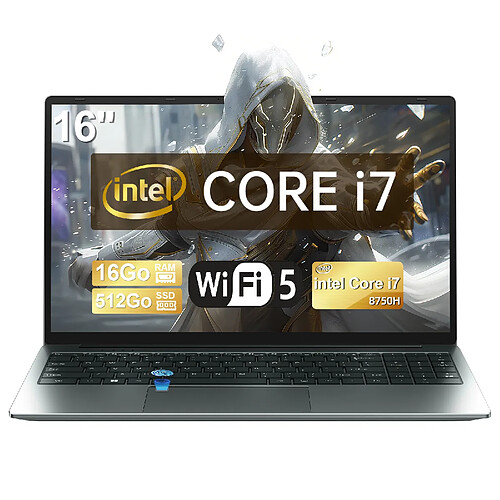 VANWIN PC Portable 16 Pouces Full HD - Intel i7 (6 Cœurs) - 16 Go DDR3 - 512 Go SSD M.2