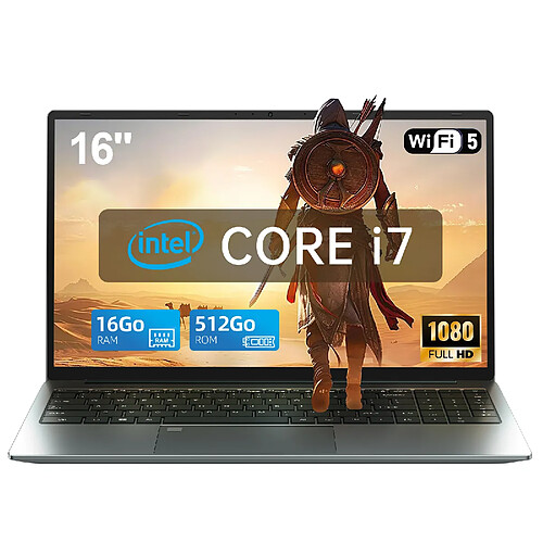 VANWIN PC Portable Écran Large 16" Full HD - Intel i7-8750H - 16 Go DDR3 - SSD 512 Go