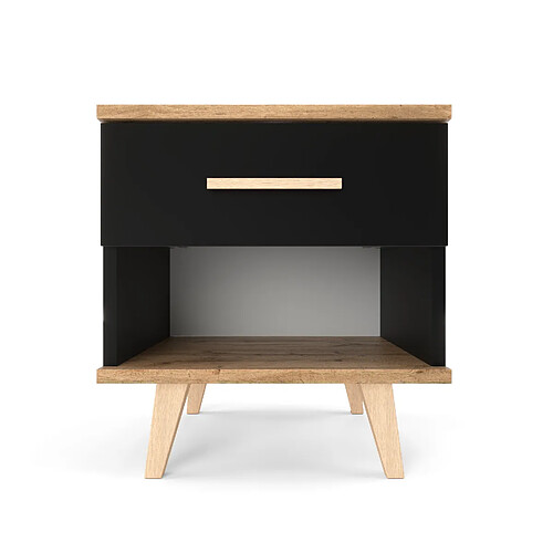 Stiv-Meubles Table de chevet 40,2 cm avec tiroir – Noir / Chêne Wotan – style loft pour chambre