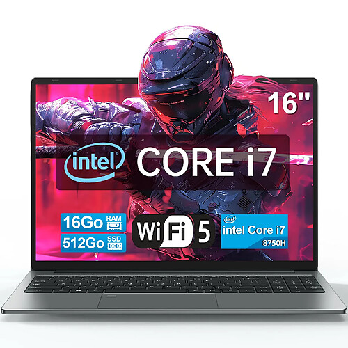 VANWIN PC Portable 16" i7-8750H 6C/12T 16Go RAM 512Go SSD Windows 11 Pro