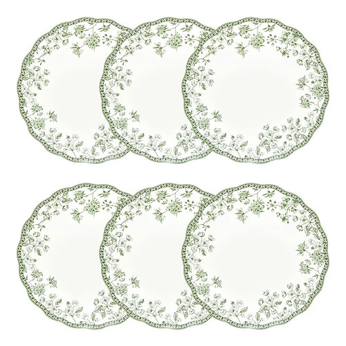 Secret De Gourmet Lot de 6 Assiettes Plates Lisière 27cm Vert