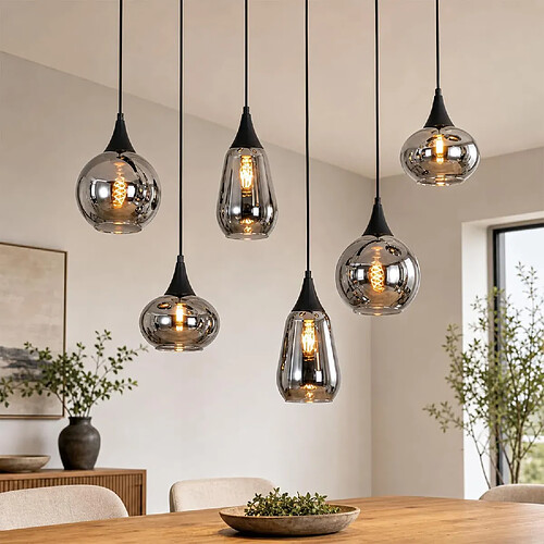 ZMH Suspension pour table à manger vintage lampe suspendue gris fumé réglable en hauteur Sans Ampoule
