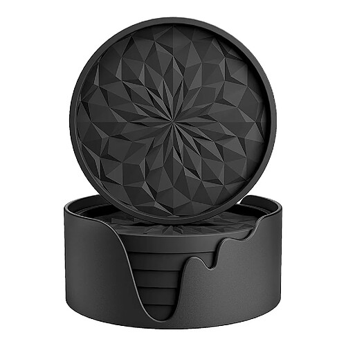 INF Ensemble de 6 dessous de verre en silicone avec support Black