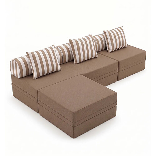 Canapé Modulable 3+1+Puff Imperméable Taupe Hauteur 68 cm Skoffa