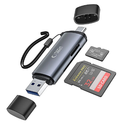 Wozinsky Lecteur de cartes mémoire SD/micro SD avec connecteurs USB-C/USB-A - gris