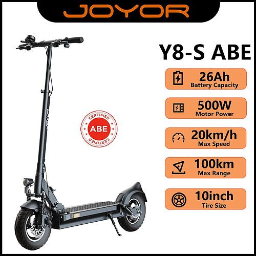 Trottinette Électrique JOYOR Y8-S (ABE), Moteur 500W, Batterie 48V 26Ah, 20km/h, Autonomie 100km, Pliable