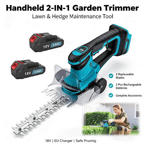 Taille-haies et cisaille à gazon 2-en-1 sans fil, compatible batterie Makita, 2 batteries