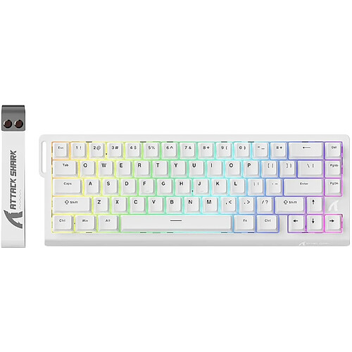 ATTACK SHARK X68 HE Clavier gaming 60 % RGB, Rapid Trigger 8000 Hz, précision RT 0,01 mm, switches magnétiques, Snap Tap, PC/Mac – Blanc