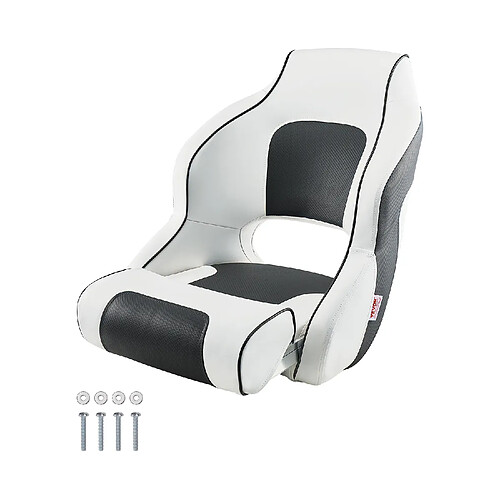 VEVOR AD75575 - Blanc / Gris - Siège de bateau à dossier haut rabattable - Coussin épais - Cuir PVC imperméable - Installation boulons 5 x 12 po