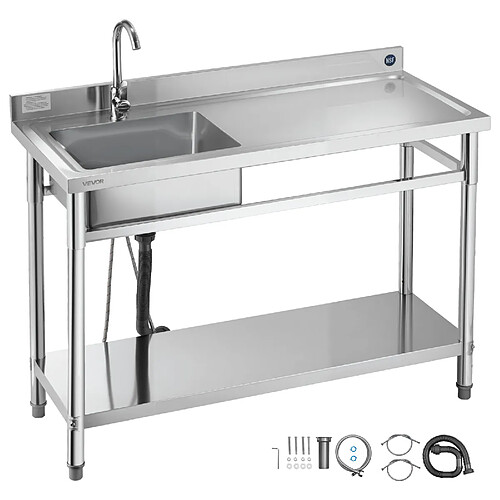 VEVOR SS1200-1 - Acier inoxydable 120x50x94 cm - Cuve unique gauche - Robinet 360° eau chaude/froide