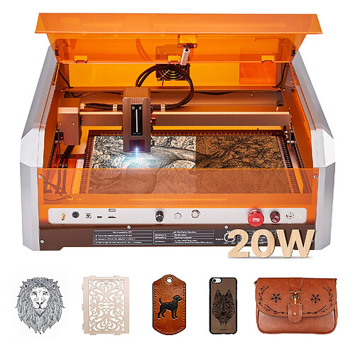 VEVOR L8 - Graveur laser 20 W 400 x 400 mm - Caméra intégrée - Classe 1 - Compatible LaserGRBL/LightBurn/CutLabX - Pour bois cuir papier acrylique.