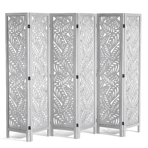 VEVOR SS-007-6P-WH - Blanc - 6 panneaux - 242 x 170 cm - Pliable - Paulownia + MDF - Tissu non tissé opaque - Bohème - Sculpté