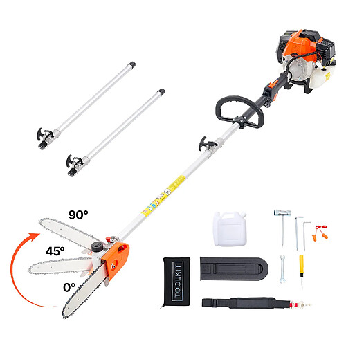 VEVOR 4300 - Orange/Black/Silver - 43 cc - Guide 25,4 cm - Perche 2,11-3,61 m - Réservoir 850 ml