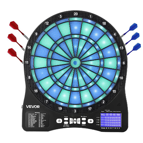 VEVOR 9449 - Cible de fléchettes électronique 8 joueurs - LED rétroéclairée - Écran LCD