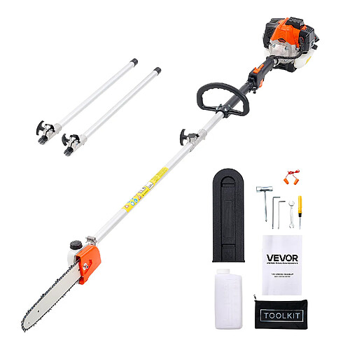VEVOR 2500 - Orange Black Silver - 25 cc - Perche extensible 2,12–3,62 m - Guide 30,5 cm - Réservoir 650 ml