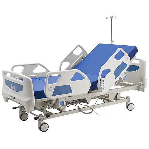 VEVOR YXZ-C5 - Blanc/Bleu - Lit médicalisé électrique 5 fonctions - 250 kg - Matelas 195x90x10 cm