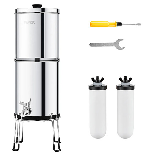 VEVOR k8626A - 2,25 gal (8,5 L) - Inox 304 - 2 filtres charbon+céramique - Robinet et support